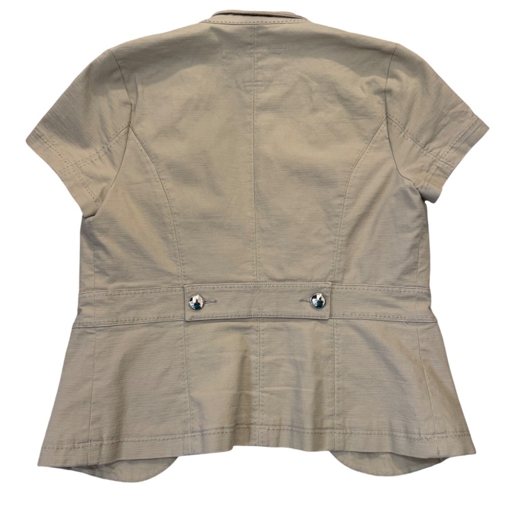 White House Black Market Short Sleeve Blazer Jacket Tan Button Front Size 6 - Picture 2 of 8